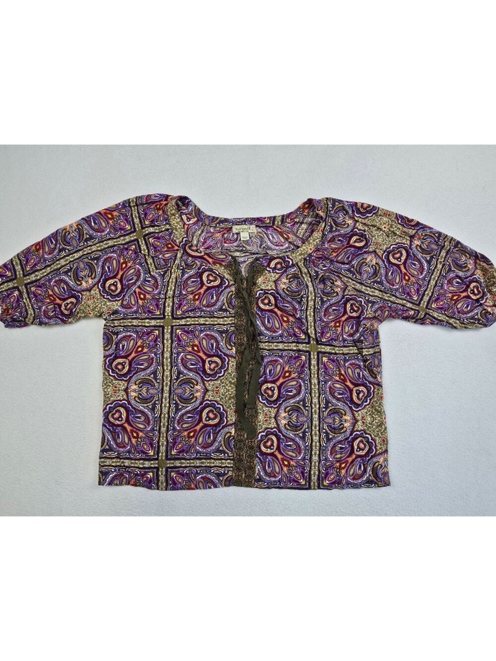 Oneworld Womens Large Paisley Blouse Boho Cottagecore Peasant Prairie Romantic